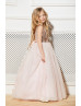 Rose Gold Sequin Blush Pink Tulle Classic Long Flower Girl Dress